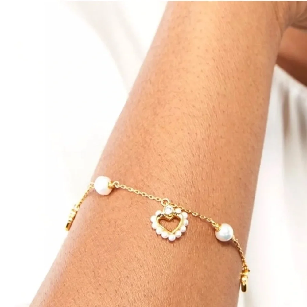 Kate Spade Gold and Pearl Heart Charm Bracelet  NWT Dust Bag Included - Picture 2 of 6